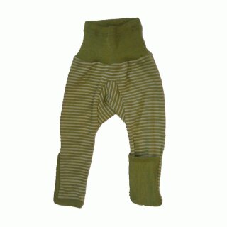 Babyhose aus Wolle/Seide mit Kratzschutz gr&uuml;n geringelt 62/68