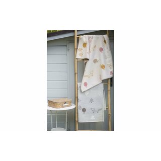 LENA Baumwolldecke "Waldtiere" rohwei&szlig; 75cm x 100cm GOTS