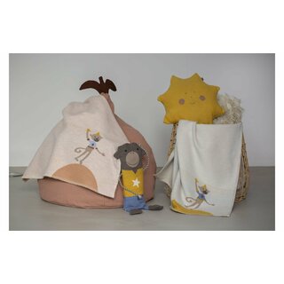 LENA Baumwolldecke "Affe" nordsee mit Stick 75cm x 100cm GOTS