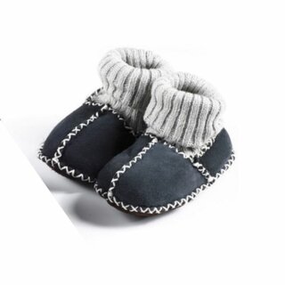 Lammfell Babyschuhe mit B&uuml;ndchen marine