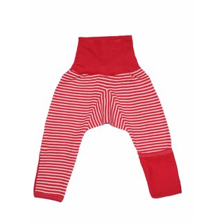 Babyhose aus Wolle/Seide mit Kratzschutz rot geringelt