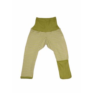Babyhose aus Wolle/Seide mit Kratzschutz gr&uuml;n geringelt